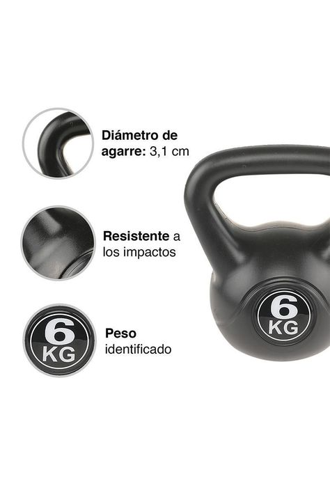 Kettlebell Mancuerna Pesa Rusa Cemento 6 Kg Negro-3