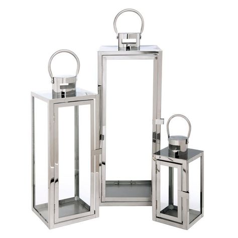 Set de 3 Fanales metalicos 57x18x18 cm. Plateado-0