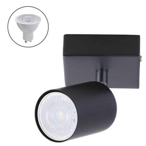 Foco Spotlight Negro 1x Con Ampolleta 5,5W GU-10 Cálida M-0