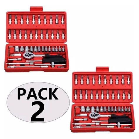 Pack 2 Juego Caja Set Dados Chicharra Herramientas 46 Piezas-1