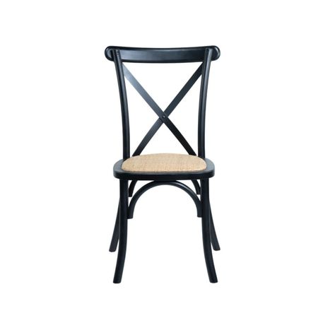 Silla Cruceta Crossback Madera De Haya Y Rattan Negra 50x50x91cm-0