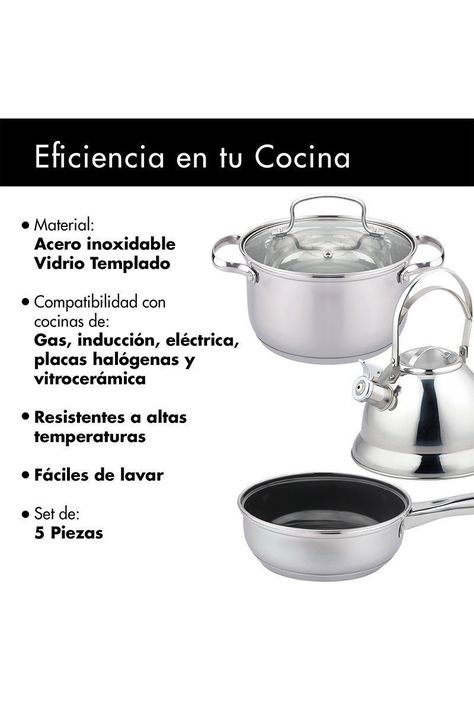 Batería Cocina 5 Piezas Acero Inoxidable Gris-3