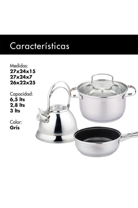 Batería Cocina 5 Piezas Acero Inoxidable Gris-2