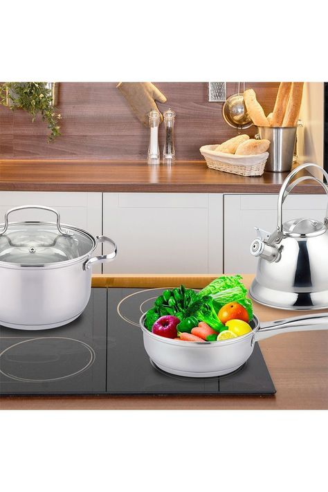 Batería Cocina 5 Piezas Acero Inoxidable Gris-1