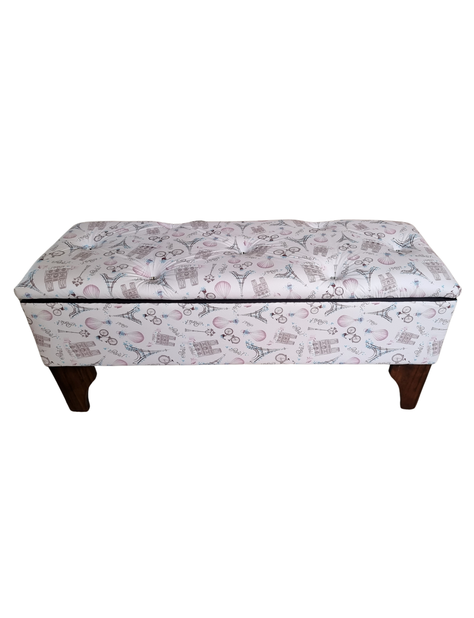 Banqueta  Baúl Botone Paris Pink Eco Cuero Botón Diamante Rimar-0