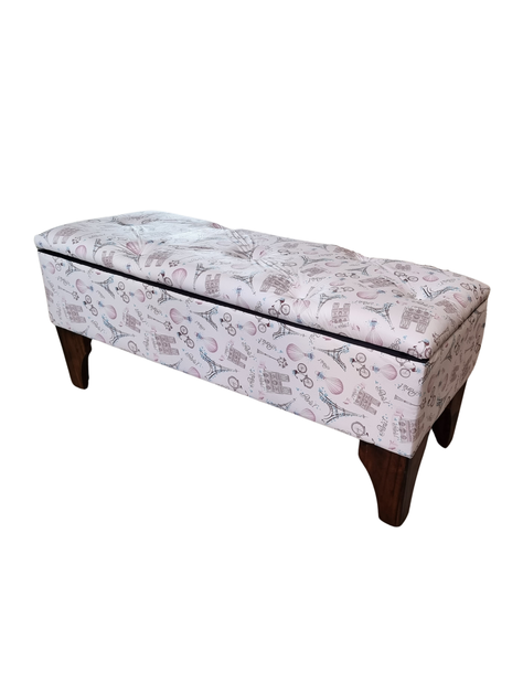 Banqueta  Baúl Botone Paris Pink Eco Cuero Botón Diamante Rimar-2