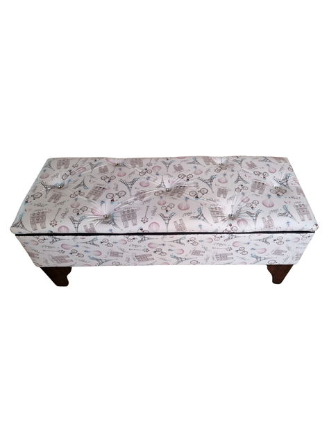 Banqueta  Baúl Botone Paris Pink Eco Cuero Botón Diamante Rimar-3