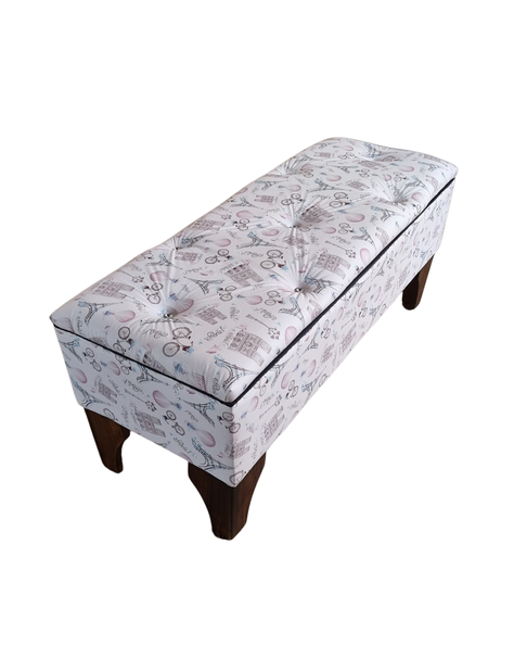 Banqueta  Baúl Botone Paris Pink Eco Cuero Botón Diamante Rimar-1