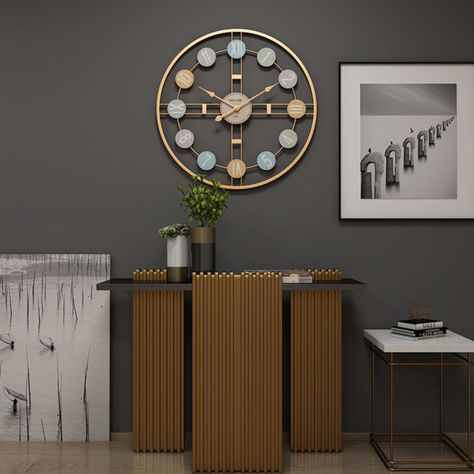 Reloj Mural Moderno Dorado Metálico con Numeros Multicolor-2