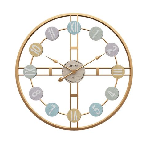 Reloj Mural Moderno Dorado Metálico con Numeros Multicolor-0