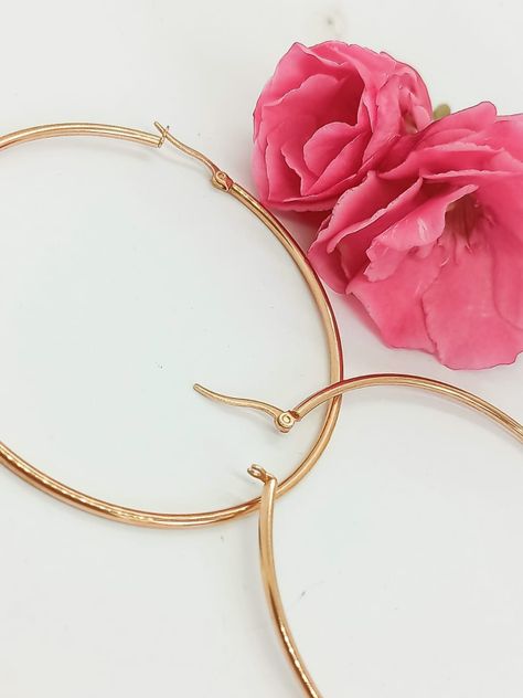 Maxi argollas hoop 65mm hipoalergénicas chapadas en oro rosa 18k-3