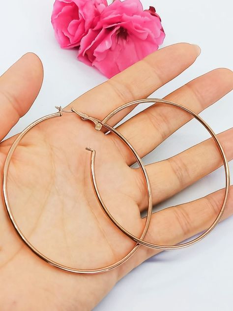 Maxi argollas hoop 65mm hipoalergénicas chapadas en oro rosa 18k-5