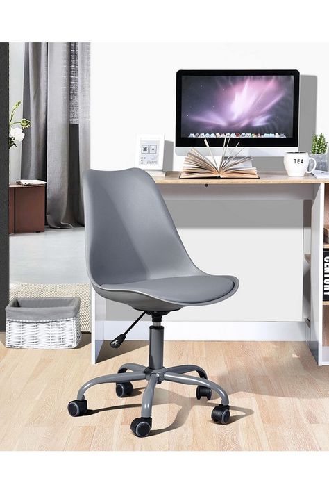 Silla de Escritorio PP Estilo Nórdico Giratoria con Cojín Gris-2