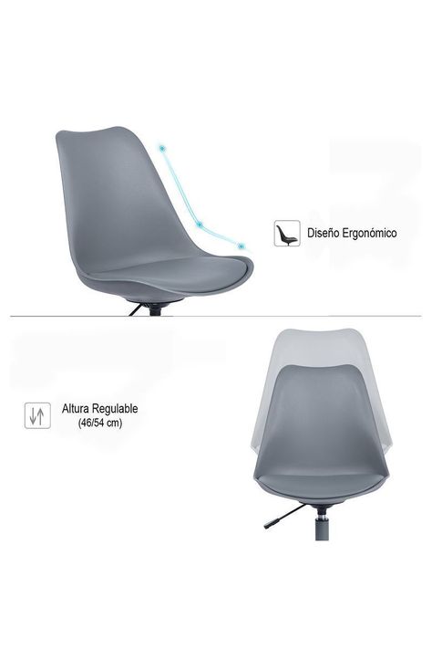 Silla de Escritorio PP Estilo Nórdico Giratoria con Cojín Gris-4