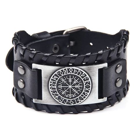 Brazalete Masculino,  Eco Cuero Diseño Metal , estilo Vikingo-0