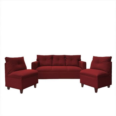 Juego Living Mateo Chenille Rojo Pata Madera 3C.1C.1C-0