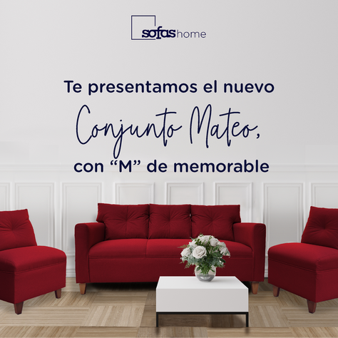 Juego Living Mateo Chenille Rojo Pata Madera 3C.1C.1C-3
