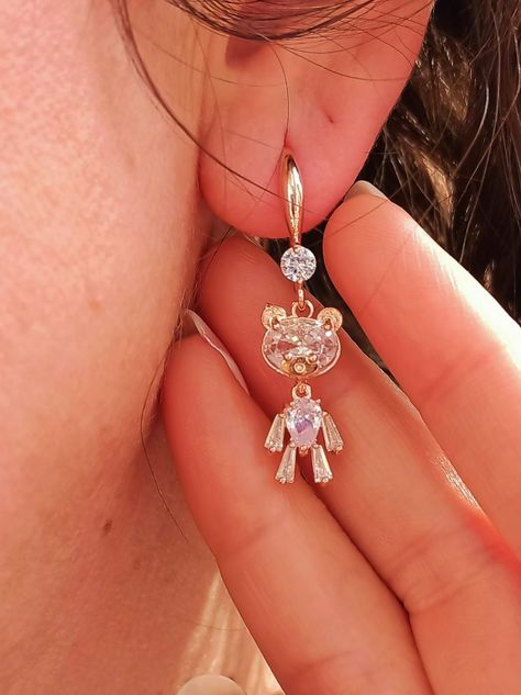 Pendientes de Oso de Zirconio blanco con baño de oro rosa 14kl-2