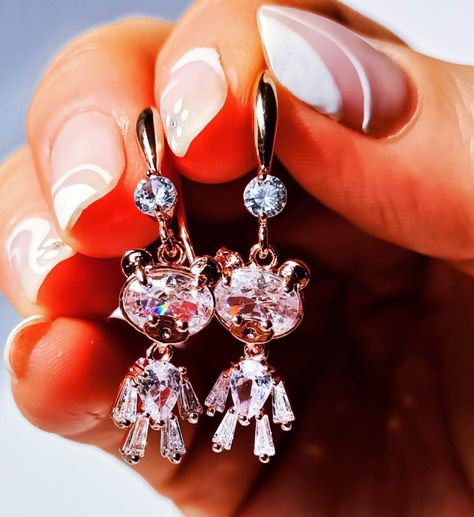 Pendientes de Oso de Zirconio blanco con baño de oro rosa 14kl-6
