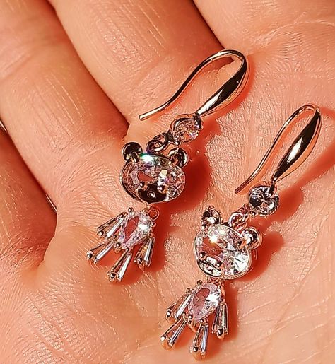 Pendientes de Oso de Zirconio blanco con baño de oro rosa 14kl-7