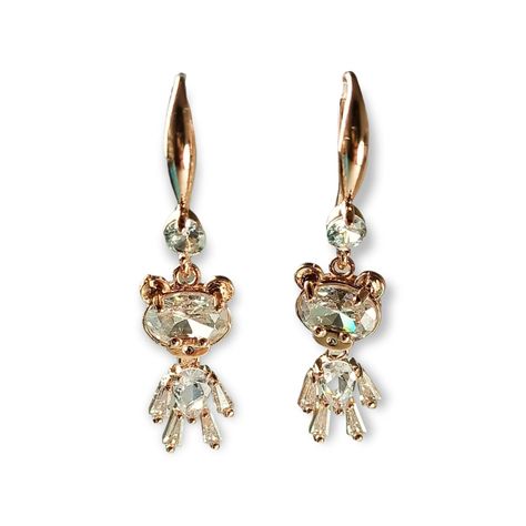 Pendientes de Oso de Zirconio blanco con baño de oro rosa 14kl-0