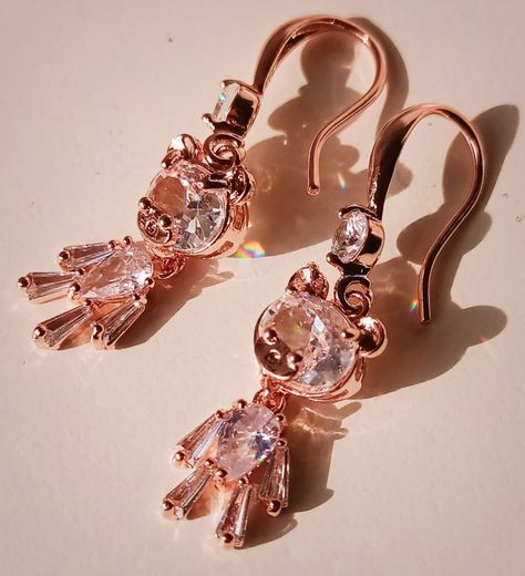 Pendientes de Oso de Zirconio blanco con baño de oro rosa 14kl-5