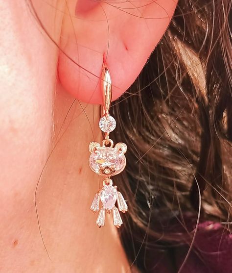 Pendientes de Oso de Zirconio blanco con baño de oro rosa 14kl-4