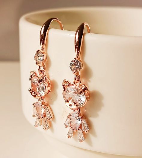 Pendientes de Oso de Zirconio blanco con baño de oro rosa 14kl-3
