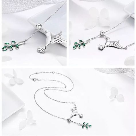 Collar de Plata, Precioso Colibrí Colgante. -2