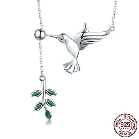 Collar de Plata, Precioso Colibrí Colgante. -1
