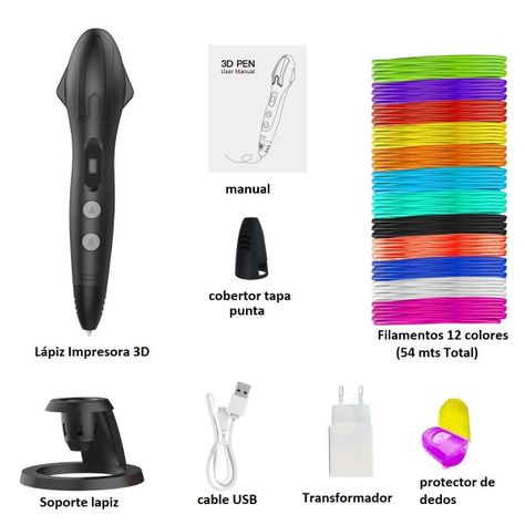 Boligrafo de impresión 3D SM-03 PLA ABS + 54mts filamentos - negro-4