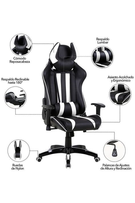 Silla Gamer Racing Reclinable Blanco-4