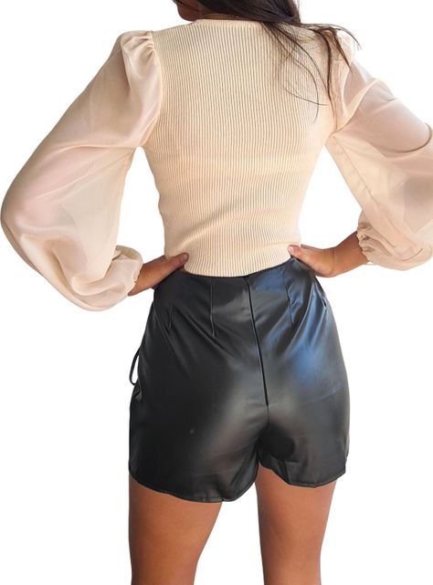 Falda Short Tirita  MLK Eco Cuero Negro Mujer-2