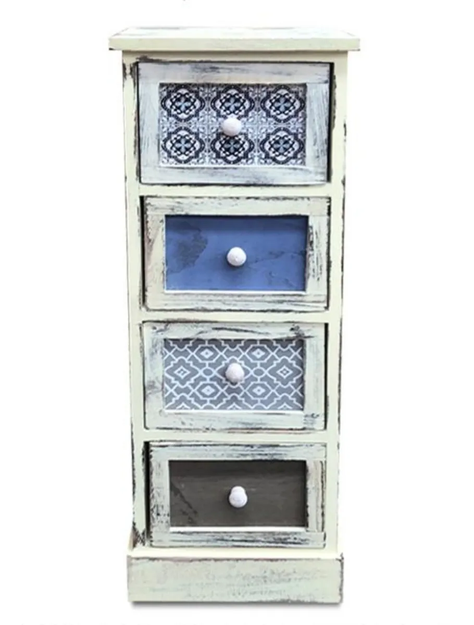 Mueble Vintage Con 4 Cajones En Tonos Azules - S0139-0