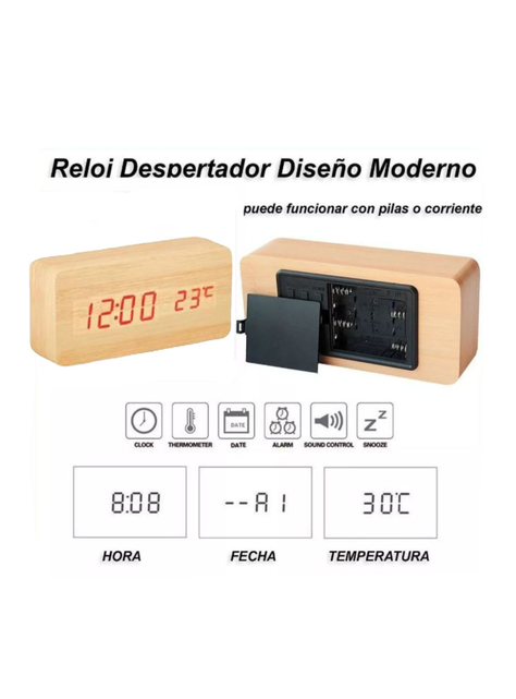 RELOJ DESPERTADOR SIMIL MADERA LED DIGITAL AK82-1