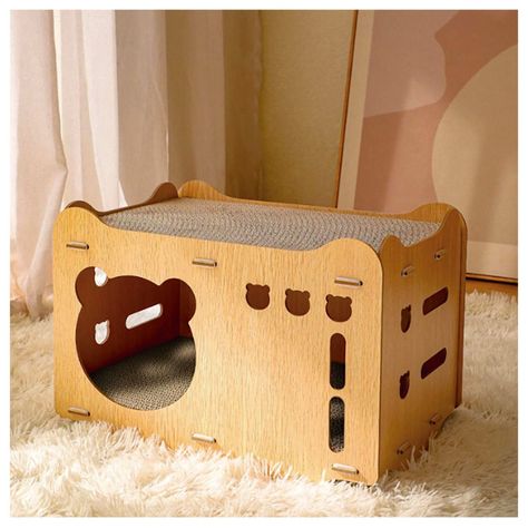 Casa De Madera Armable Para Gatos Incluye Rascador-3