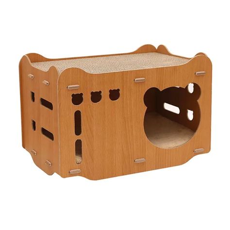 Casa De Madera Armable Para Gatos Incluye Rascador-0