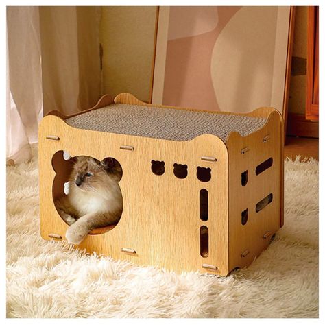 Casa De Madera Armable Para Gatos Incluye Rascador-4
