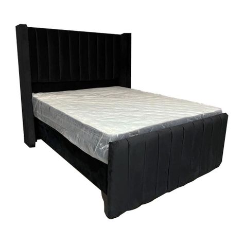 Cama Americana 2P + Colchon de resortes + Respaldo Negro Felpa Tubular2-0