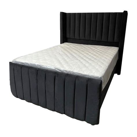 Cama Americana 2P + Colchon de resortes + Respaldo Negro Felpa Tubular2-1