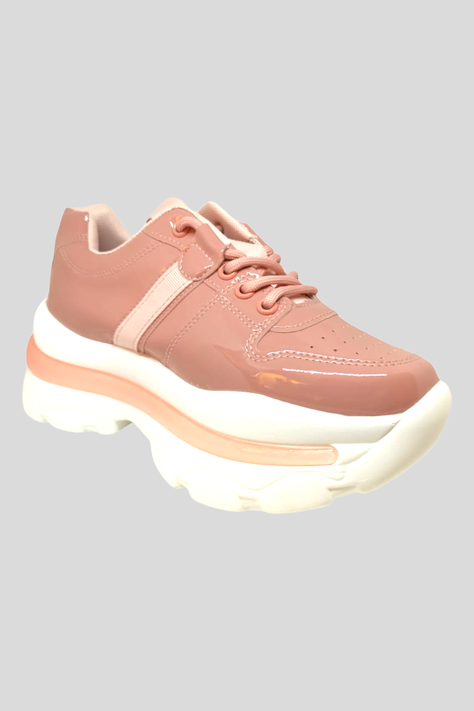 Zapatilla Mujer Plataforma Brillante Rosa-0
