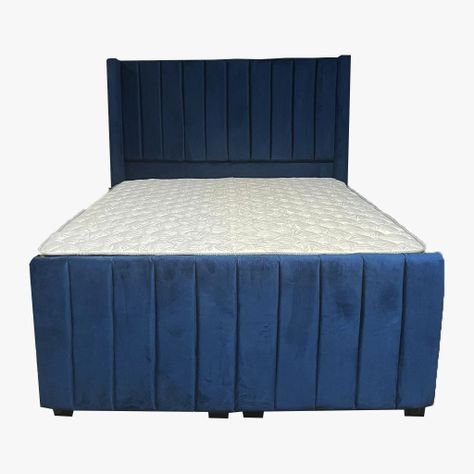 Cama Americana 2P + Colchon de resortes + Respaldo Azul Oscuro Felpa Tubular2-0