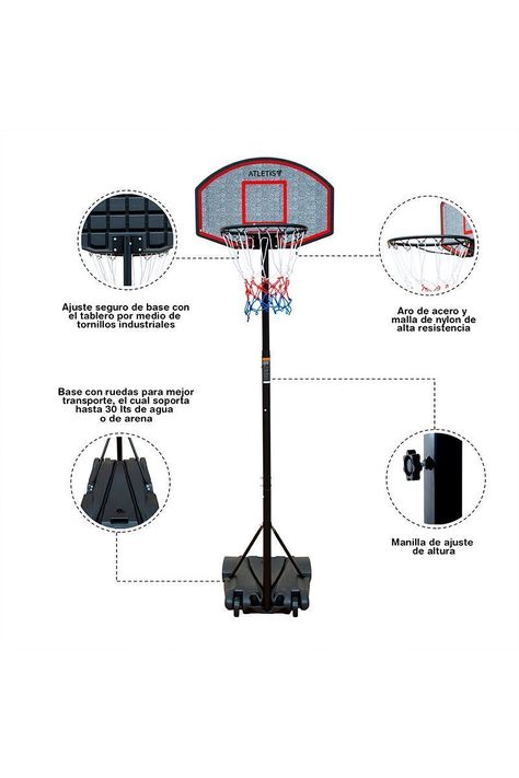 Aro de Basquetball Altura Ajustable 2.1 mt Gris-3