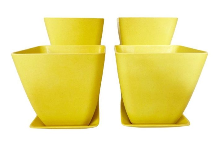SET 4 MACETA BIO C/PLATO CUADRADO AMARIL13,3X12,4-0