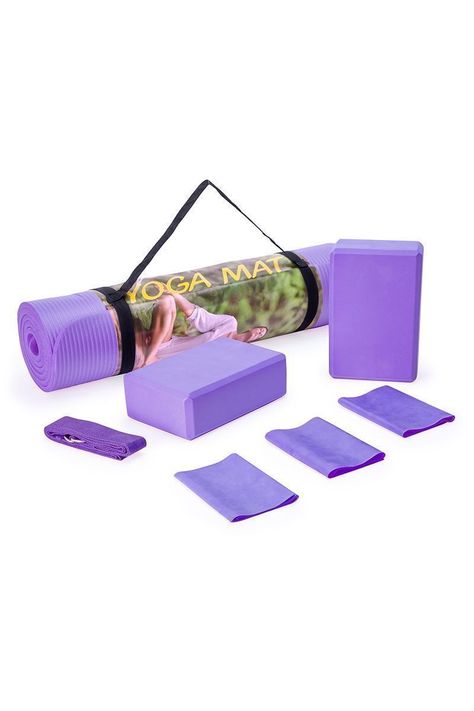 Set Yoga Bloques Mat Bandas de Estiramiento Morado-0
