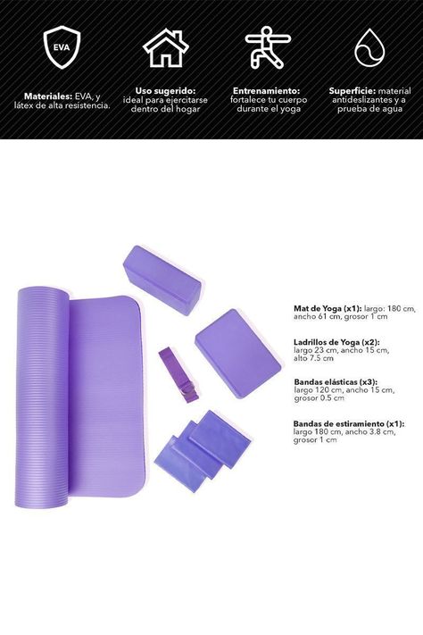 Set Yoga Bloques Mat Bandas de Estiramiento Morado-2