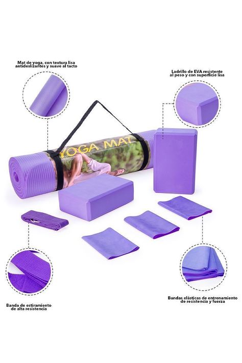 Set Yoga Bloques Mat Bandas de Estiramiento Morado-3