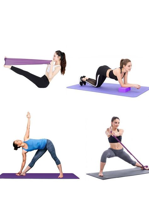 Set Yoga Bloques Mat Bandas de Estiramiento Morado-4
