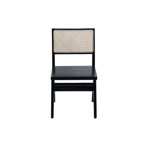 Silla de teca negra con respaldo de rattan natural 82x46x48 cm-0