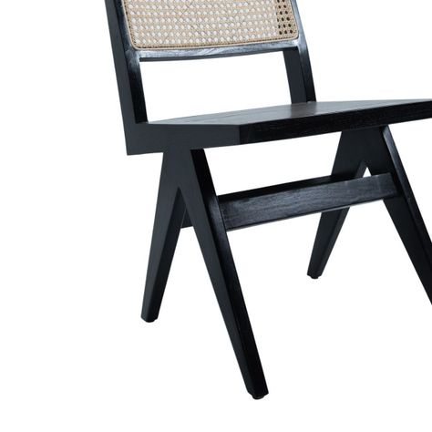 Silla de teca negra con respaldo de rattan natural 82x46x48 cm-2